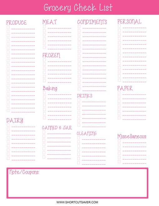 shopping list printable