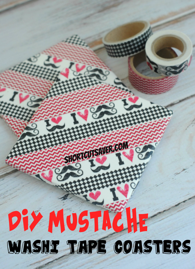 Diy mustache washi tape coasters