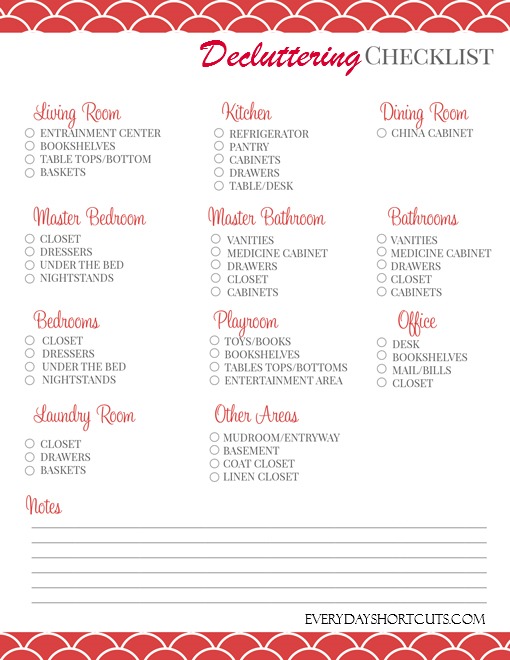 declutter house checklist printable