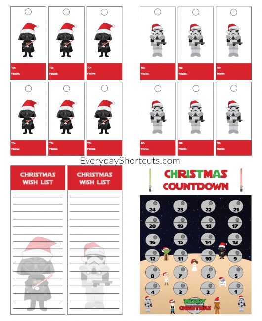 Star Wars Themed Christmas Printable Set - Wish List, Gift Tags ...