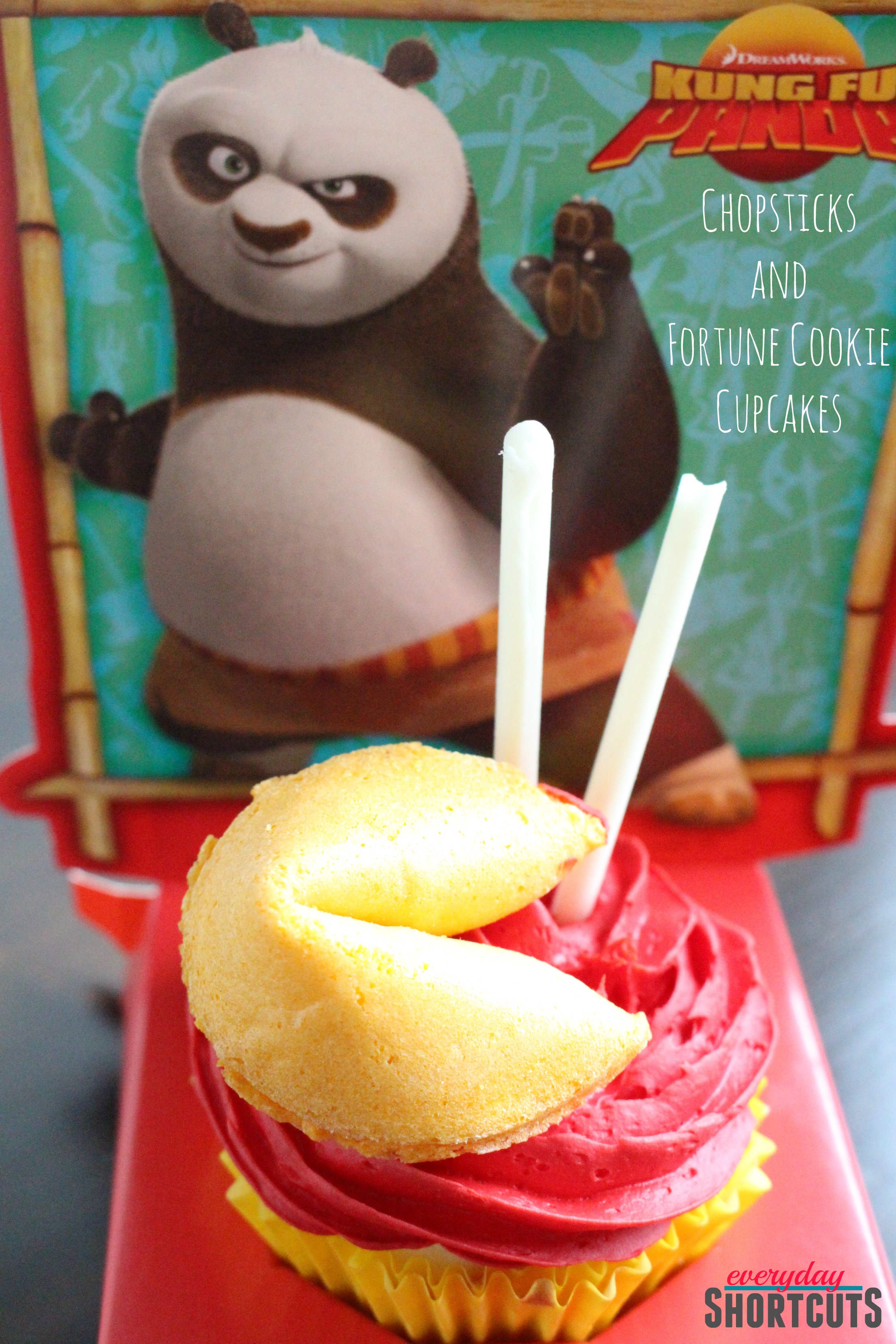 Kung Fu Panda Chopsticks and Fortune Cookie Cupcakes