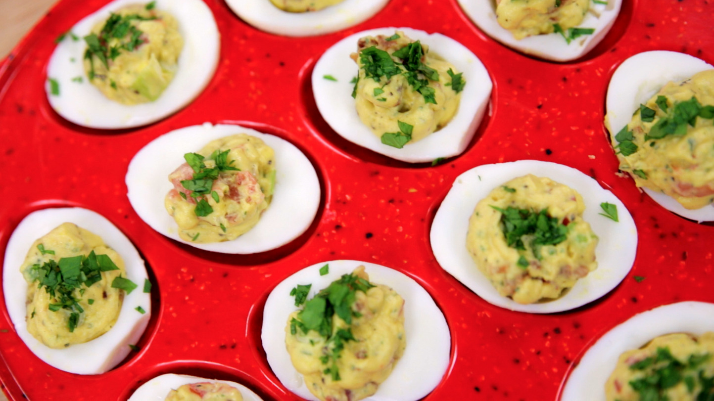 Bacon Ranch Tomato Deviled Eggs