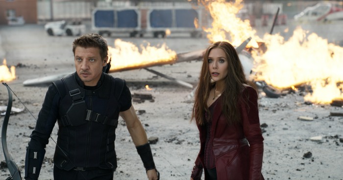 Marvel's Captain America: Civil War L to R: Hawkeye/Clint Barton (Jeremy Renner) and Wanda Maximoff/Scarlet Witch (Elizabeth Olsen). Photo Credit: Film Frame © Marvel 2016