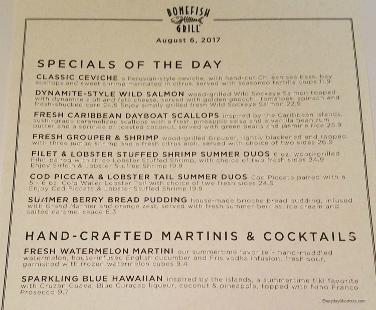 Bonefish Grill Menu Prices