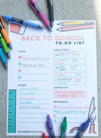 Back to School Printable To-Do List - Everyday Shortcuts