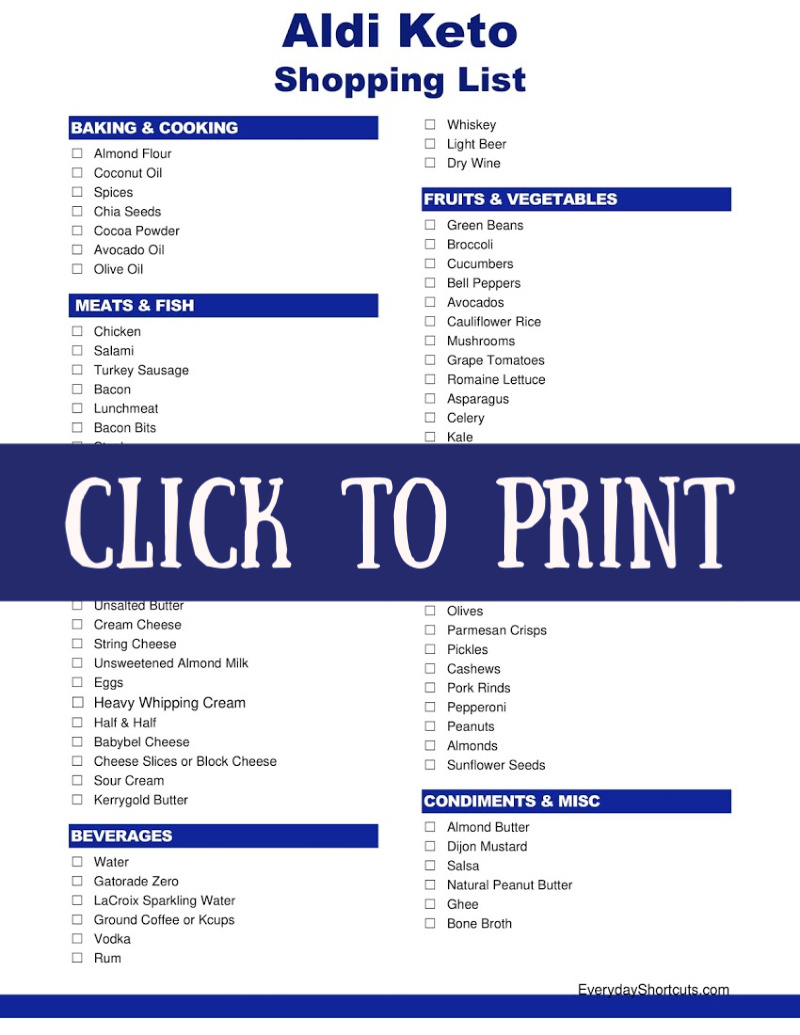 Aldi Keto Shopping List Free Printable Everyday Shortcuts