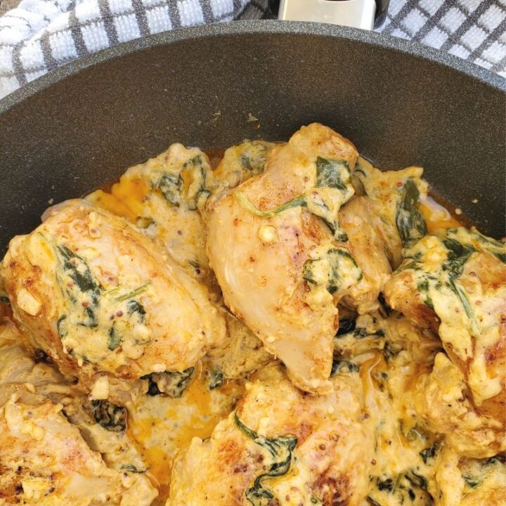 Chicken Thighs in Spinach Mustard Cream Sauce - Everyday Shortcuts