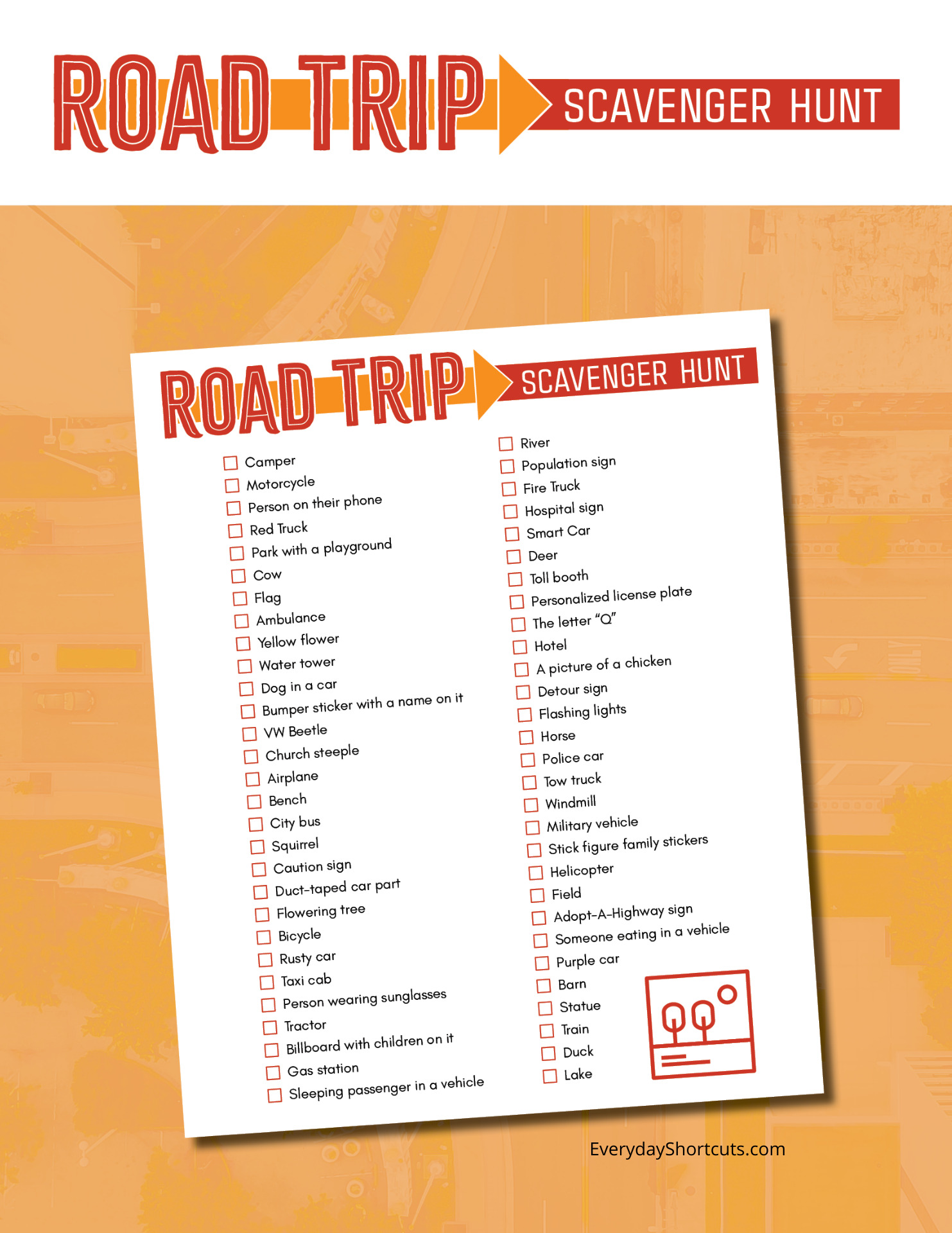 Road Trip Scavenger Hunt Printable Everyday Shortcuts