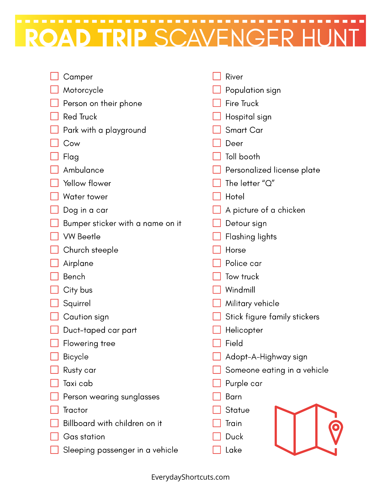 Road Trip Scavenger Hunt Printable - Everyday Shortcuts