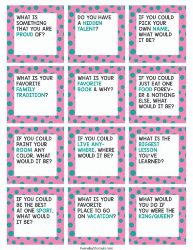 Family Conversation Starters Printable - Everyday Shortcuts