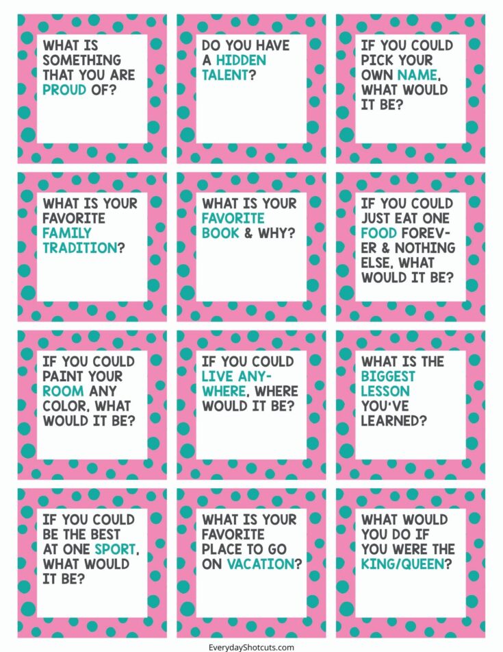 Family Conversation Starters Printable - Everyday Shortcuts