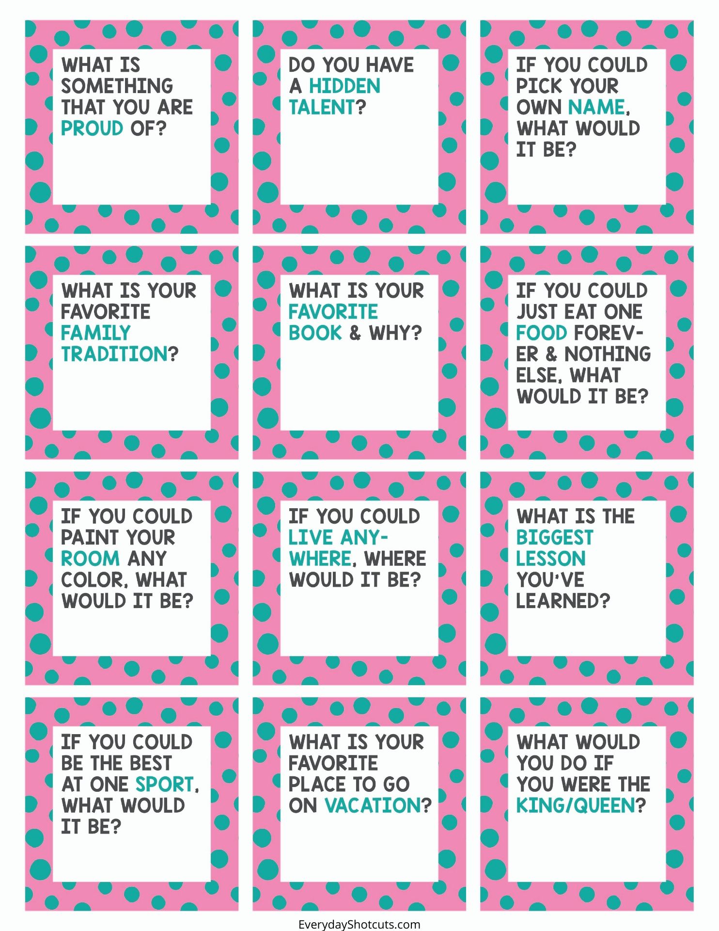 Family Conversation Starters Printable Everyday Shortcuts