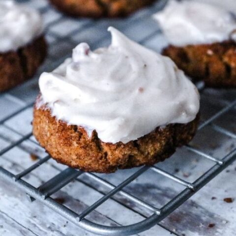 Keto Pumpkin Snickerdoodle Cookies with Pecan Cream Cheese Frosting