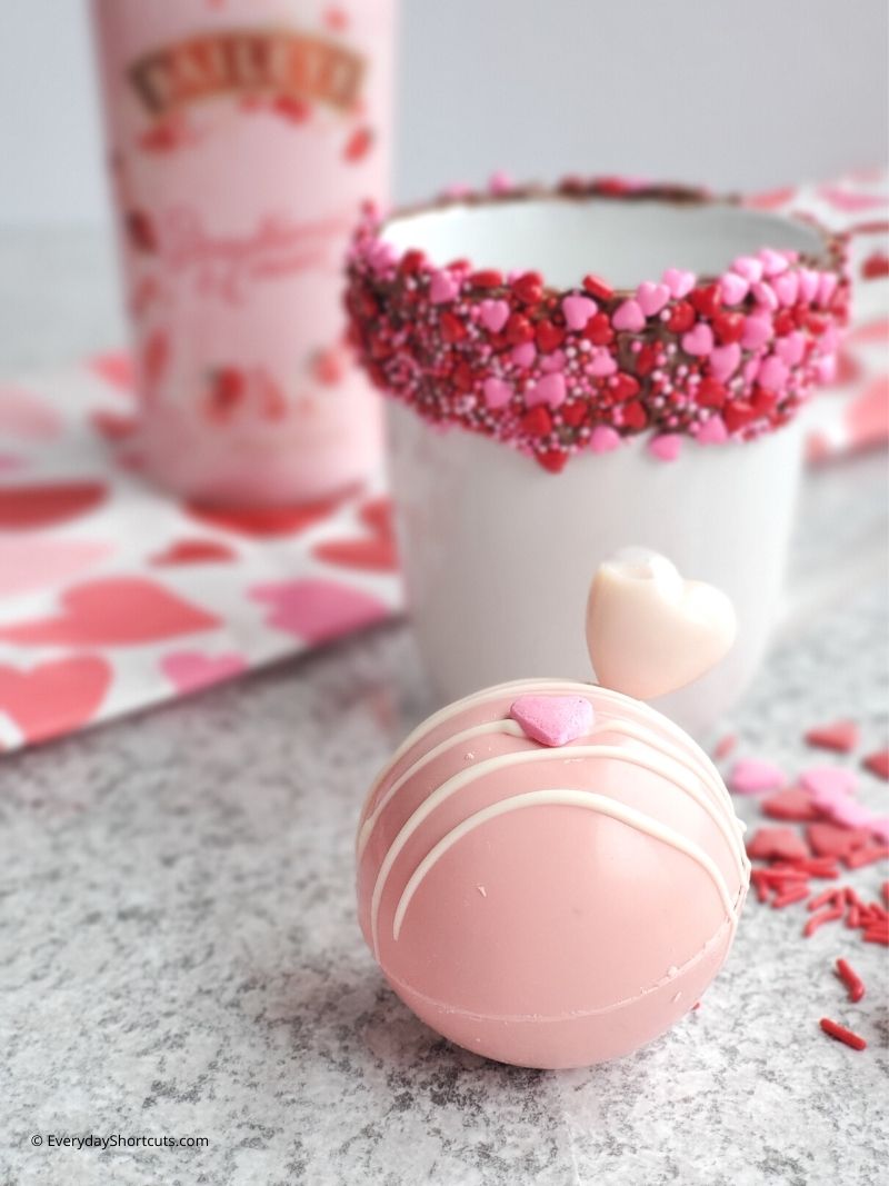 Baileys Strawberries and Cream Valentine Hot Cocoa Bombs