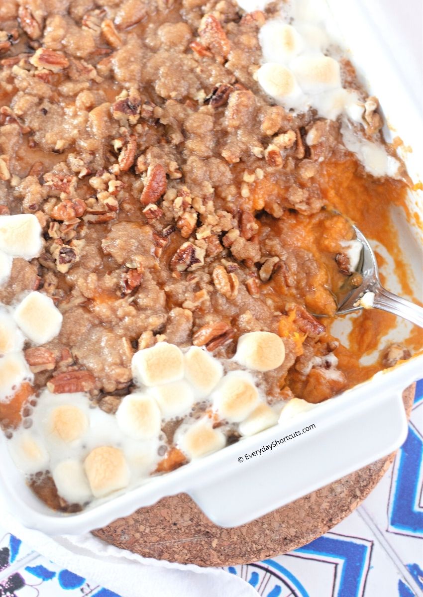 Sweet Potato Casserole {with Marshmallows and Pecan Streusel} - Everyday Shortcuts