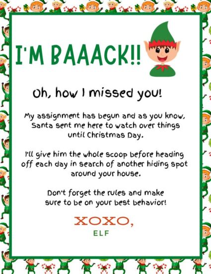 Elf on the Shelf Arrival Letter Free Printable - Everyday Shortcuts