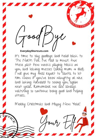 Elf on the Shelf Goodbye Letter Template - Everyday Shortcuts