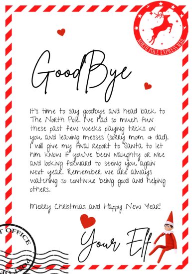 Printable Elf on the Shelf Goodbye Letter - Everyday Shortcuts