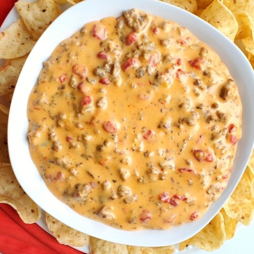 Cheesy Crockpot Sausage Rotel Dip - The Chunky Chef