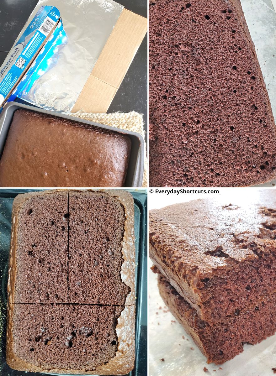 bake cake and cut into three sections