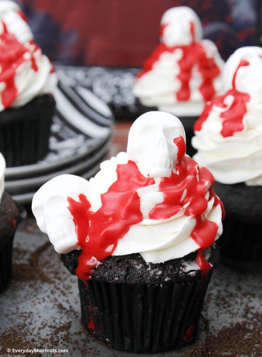 how to make bloody skull cupcakes