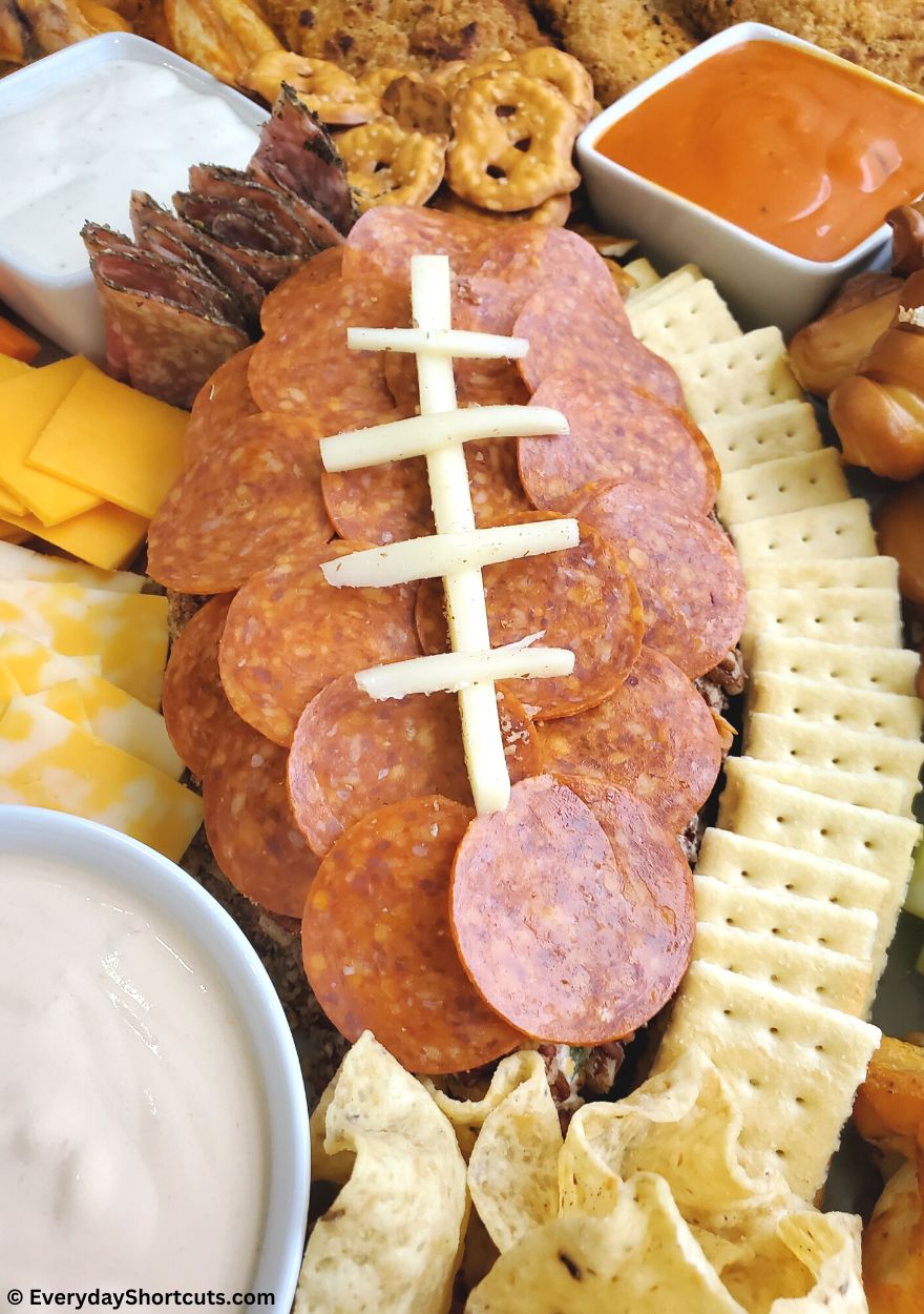 football cheese ball with pepperoni