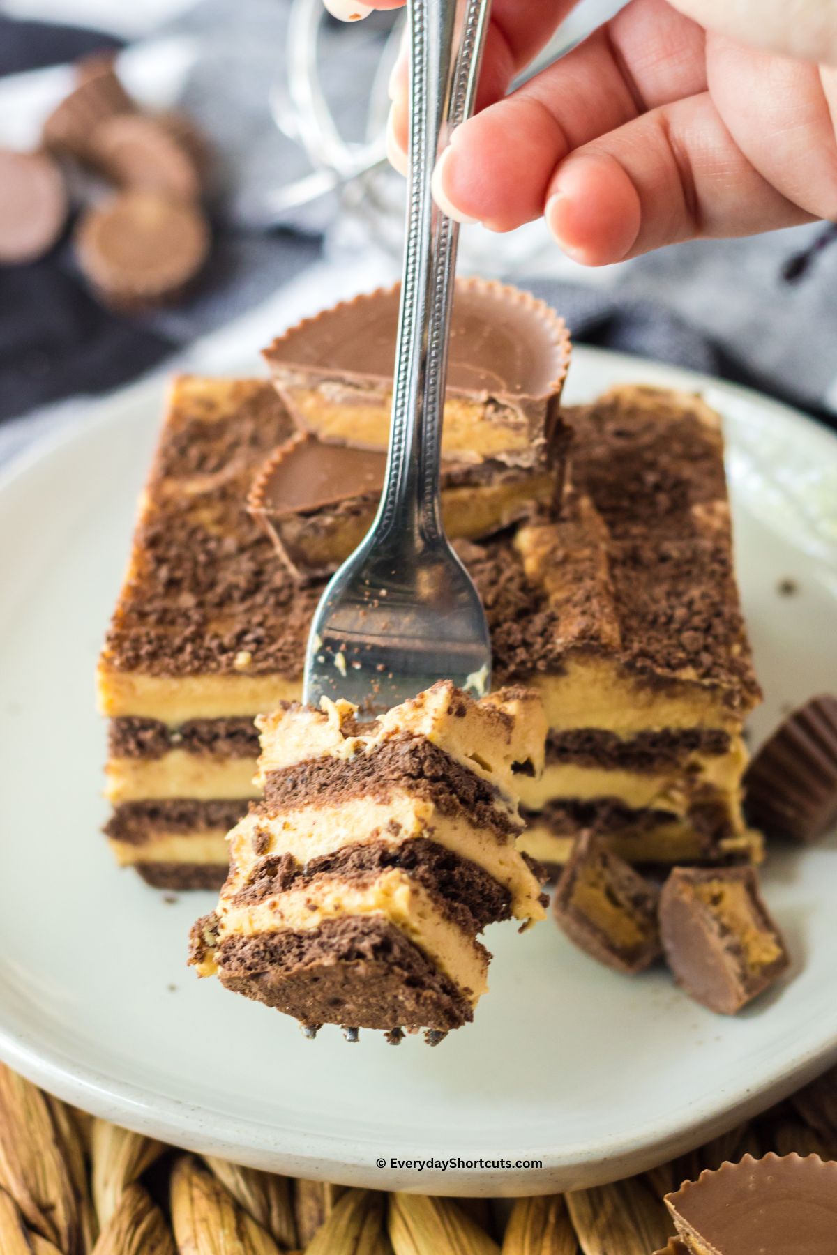 peanut butter icebox cake on a fork
