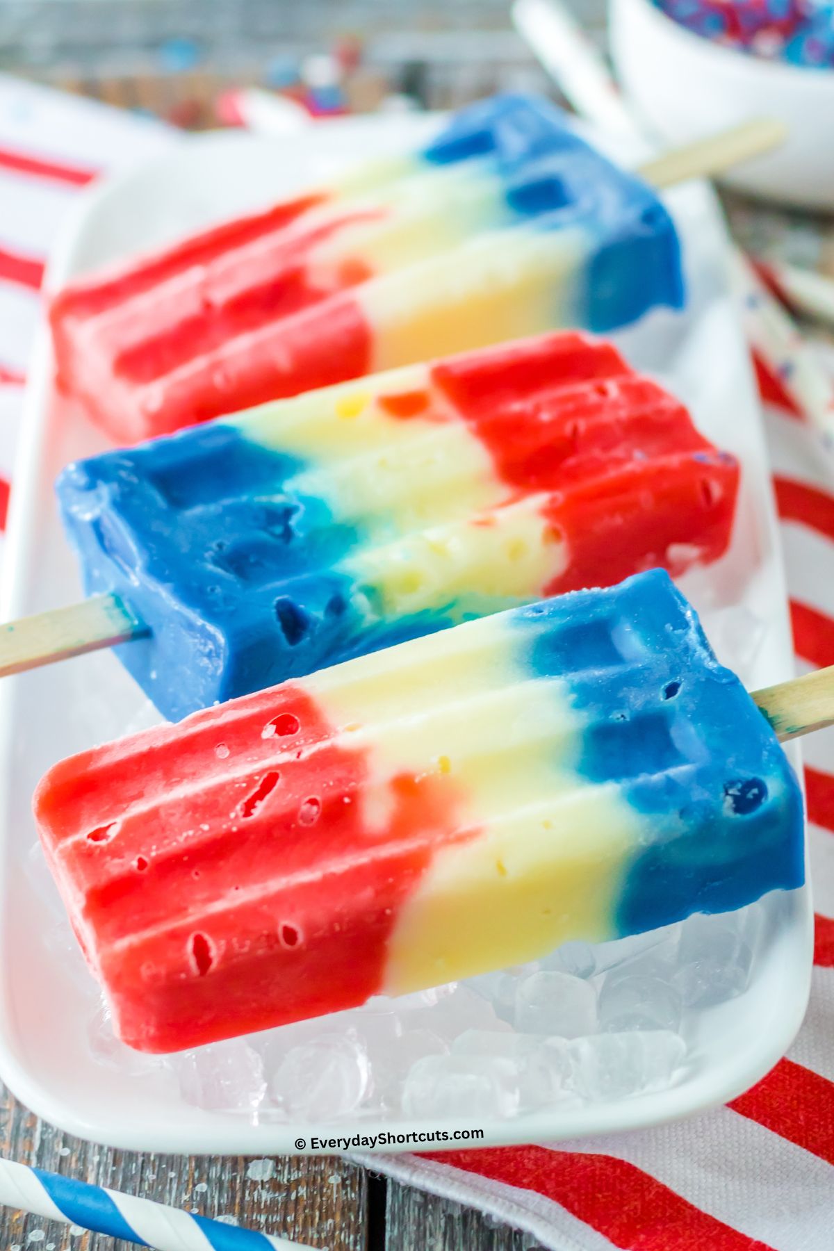 red white and blue pudding pops on ice