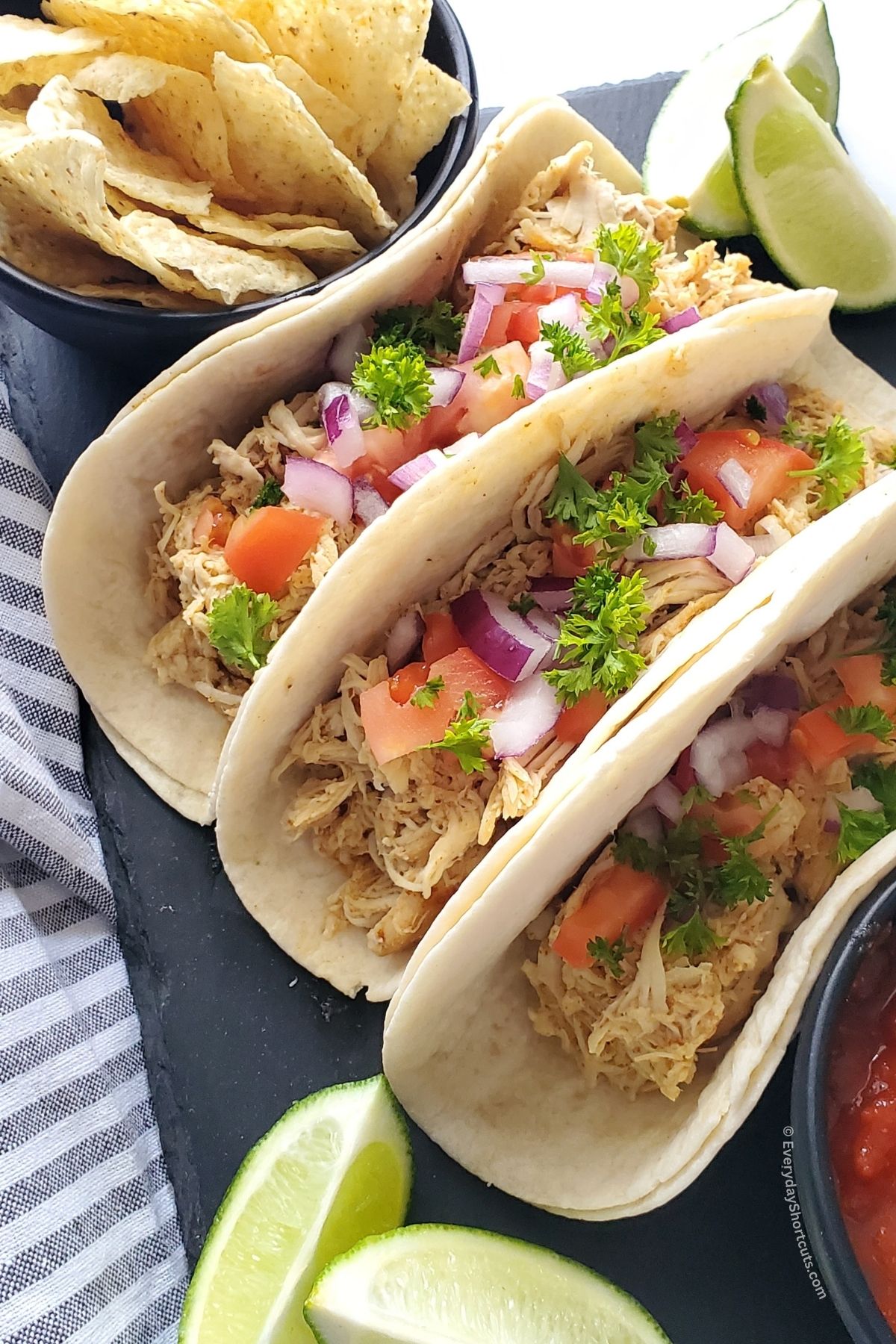 chicken carnitas on a warm tortilla