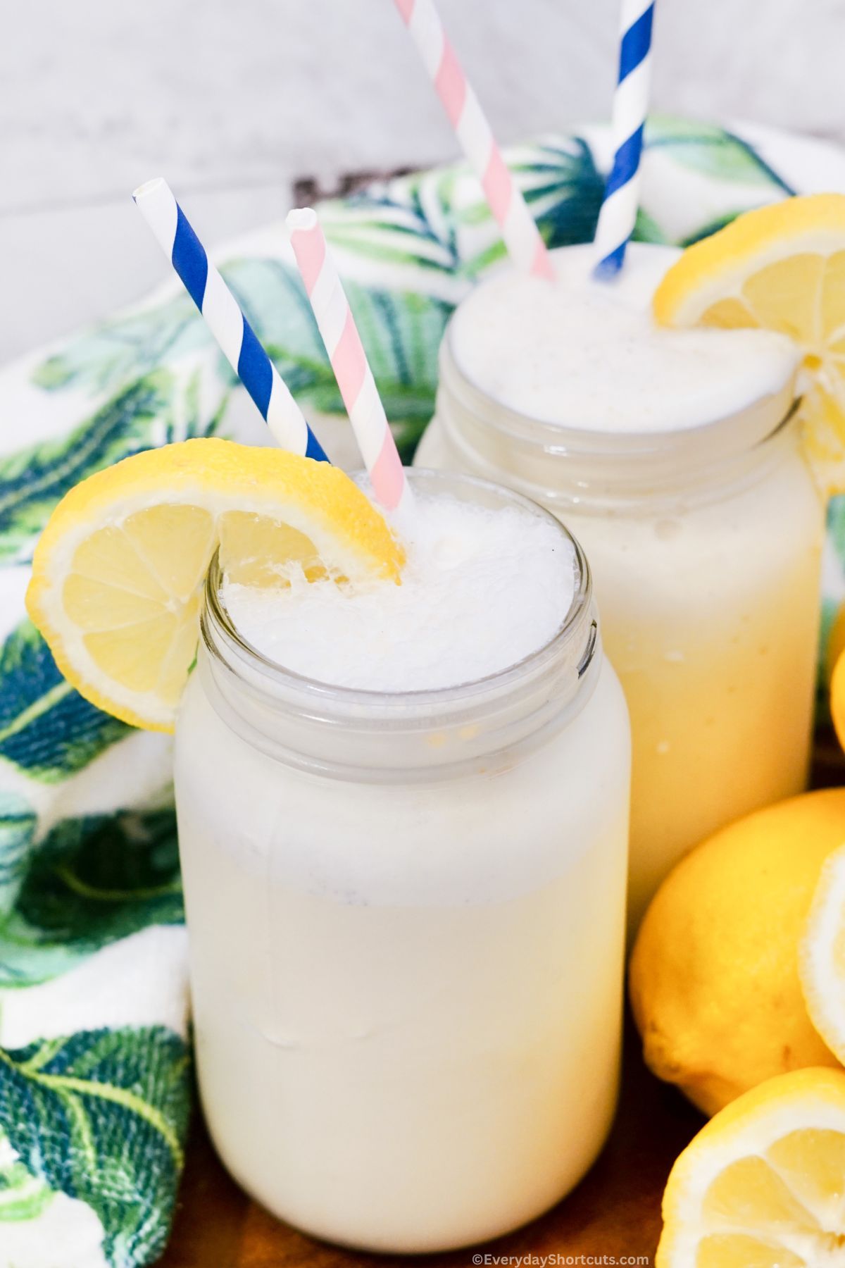 Chick fil A frosted lemonade copycat in a glass with straws