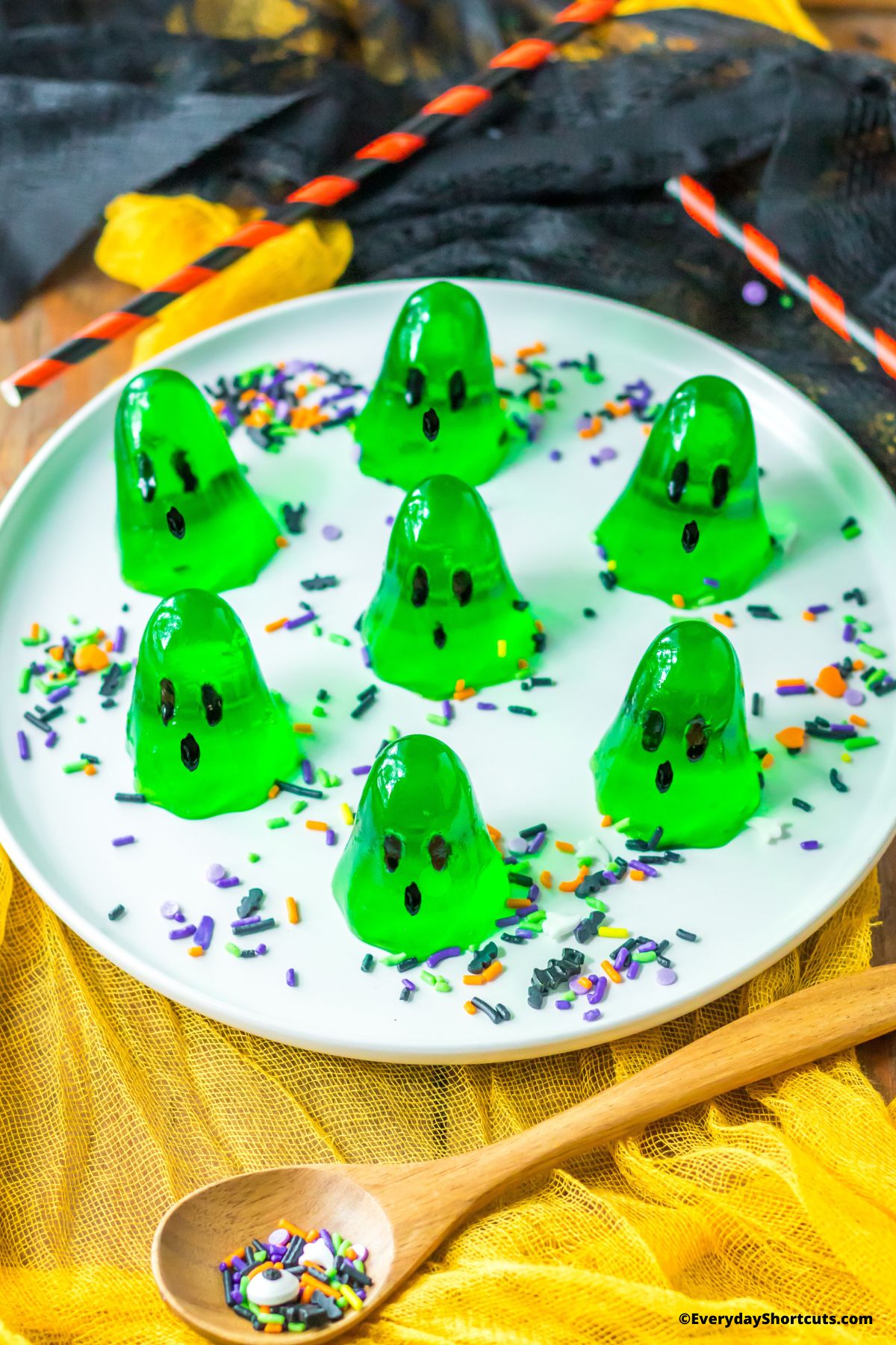 ghost jello shots on a platter with sprinkles