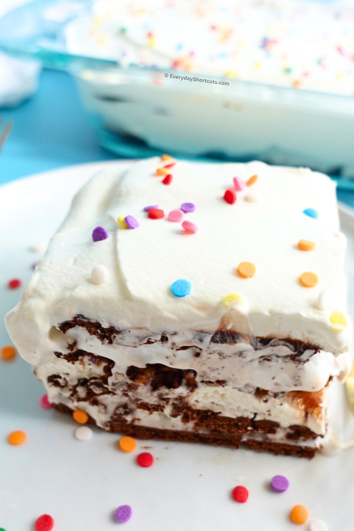 slice of ice cream sandwich cake on a plate