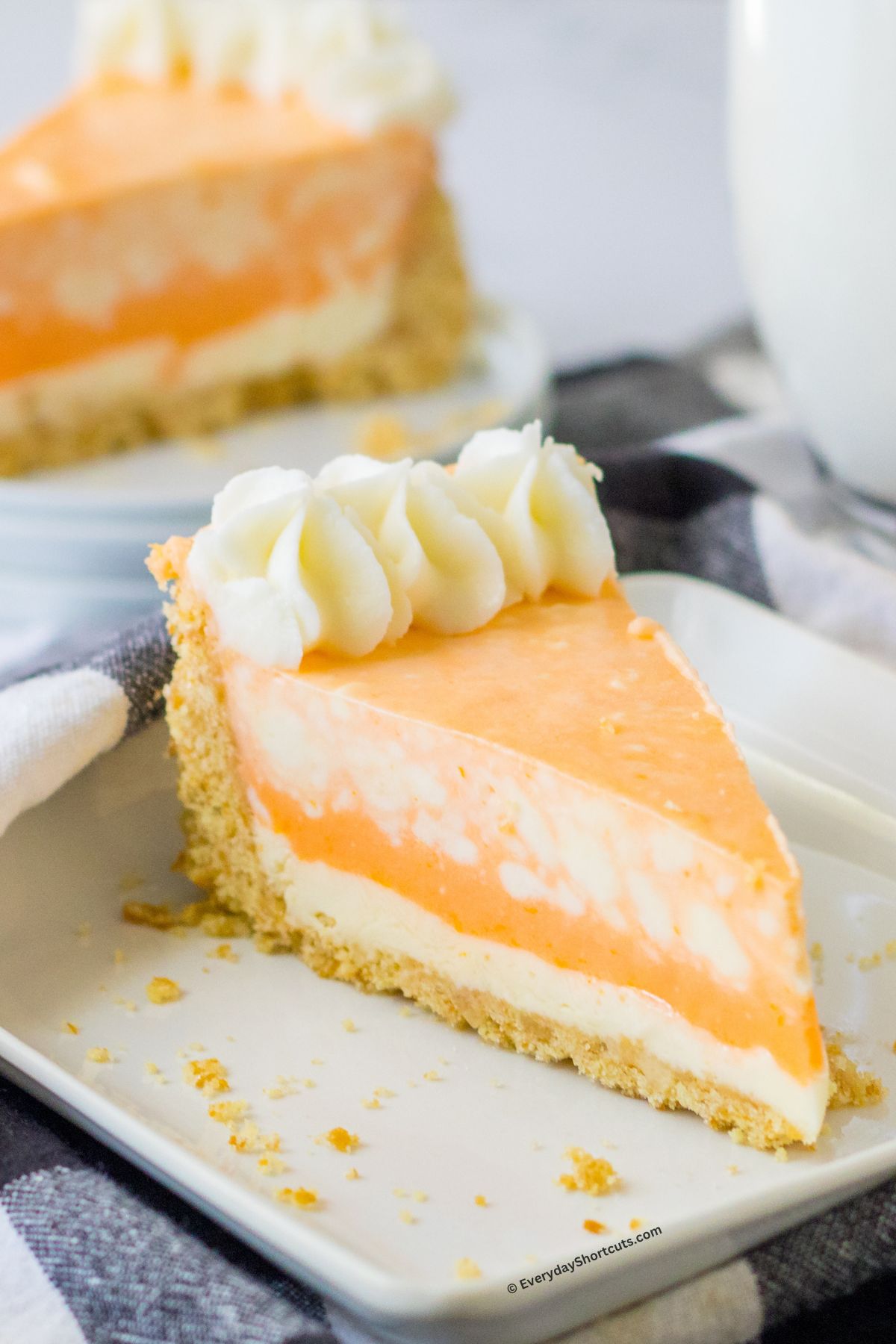 orange and vanilla flavored cheesecake with wafer crust o a plate