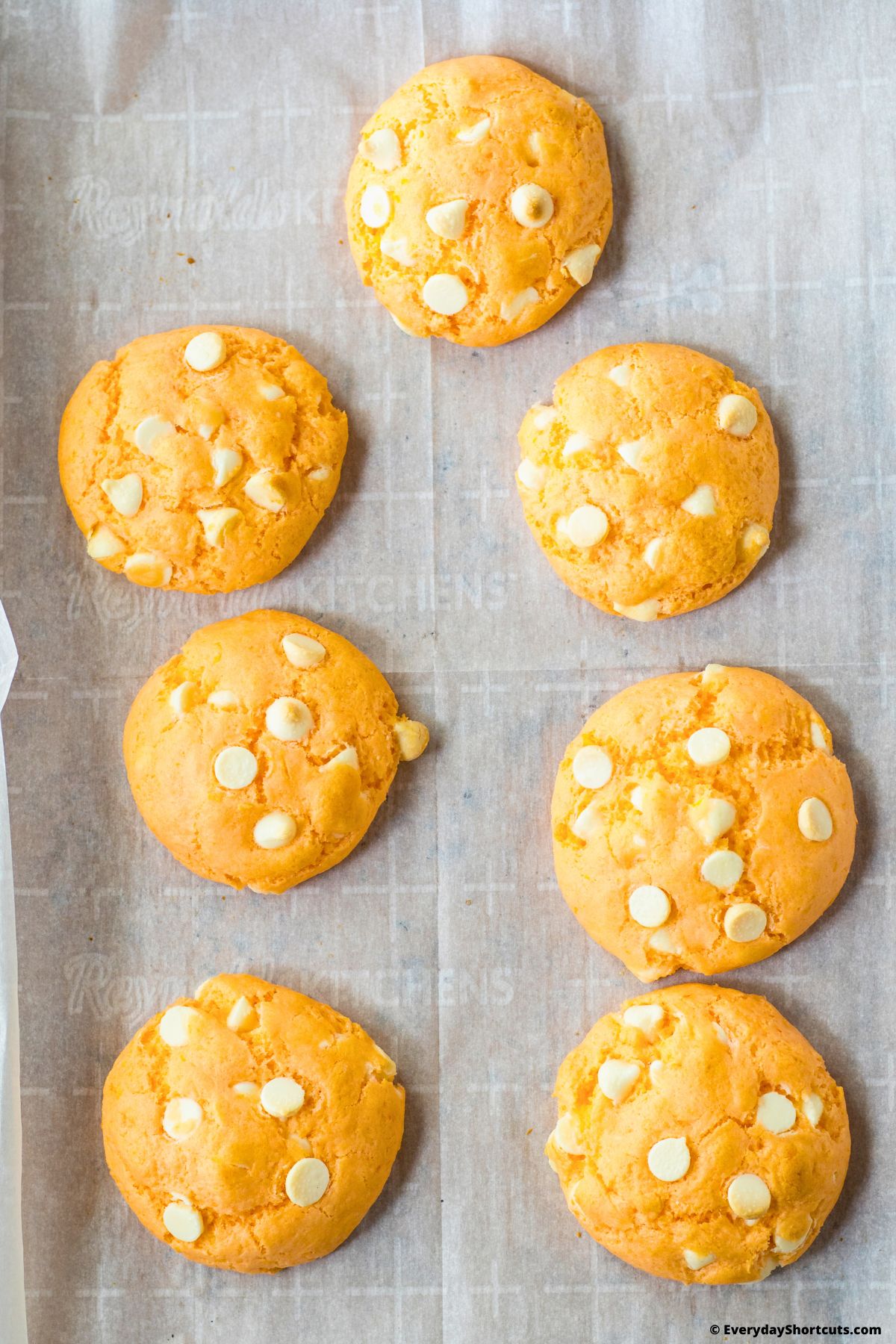 baked orange creamsicle cookies on a baking sheet