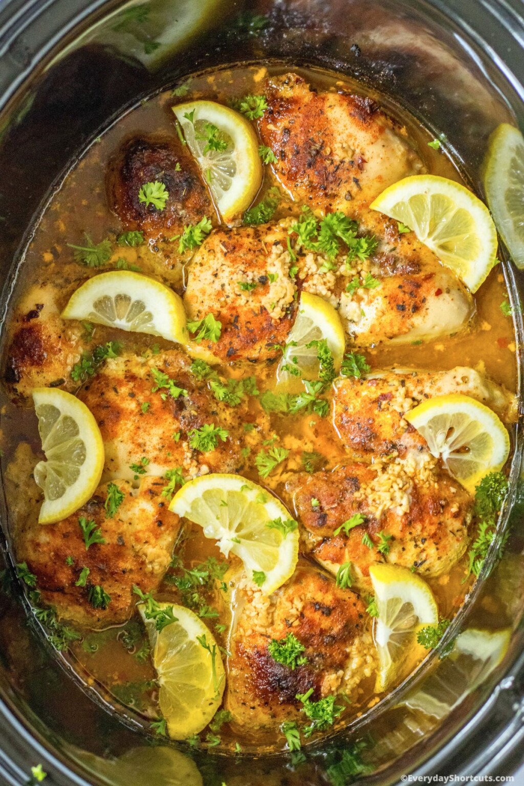 Slow Cooker Lemon Garlic Butter Chicken Thighs - Everyday Shortcuts