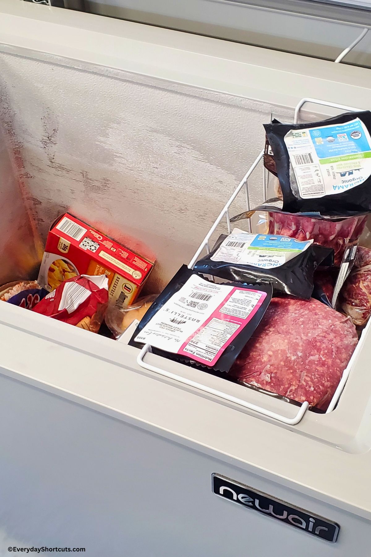 ground beef in a Newair chest freezer