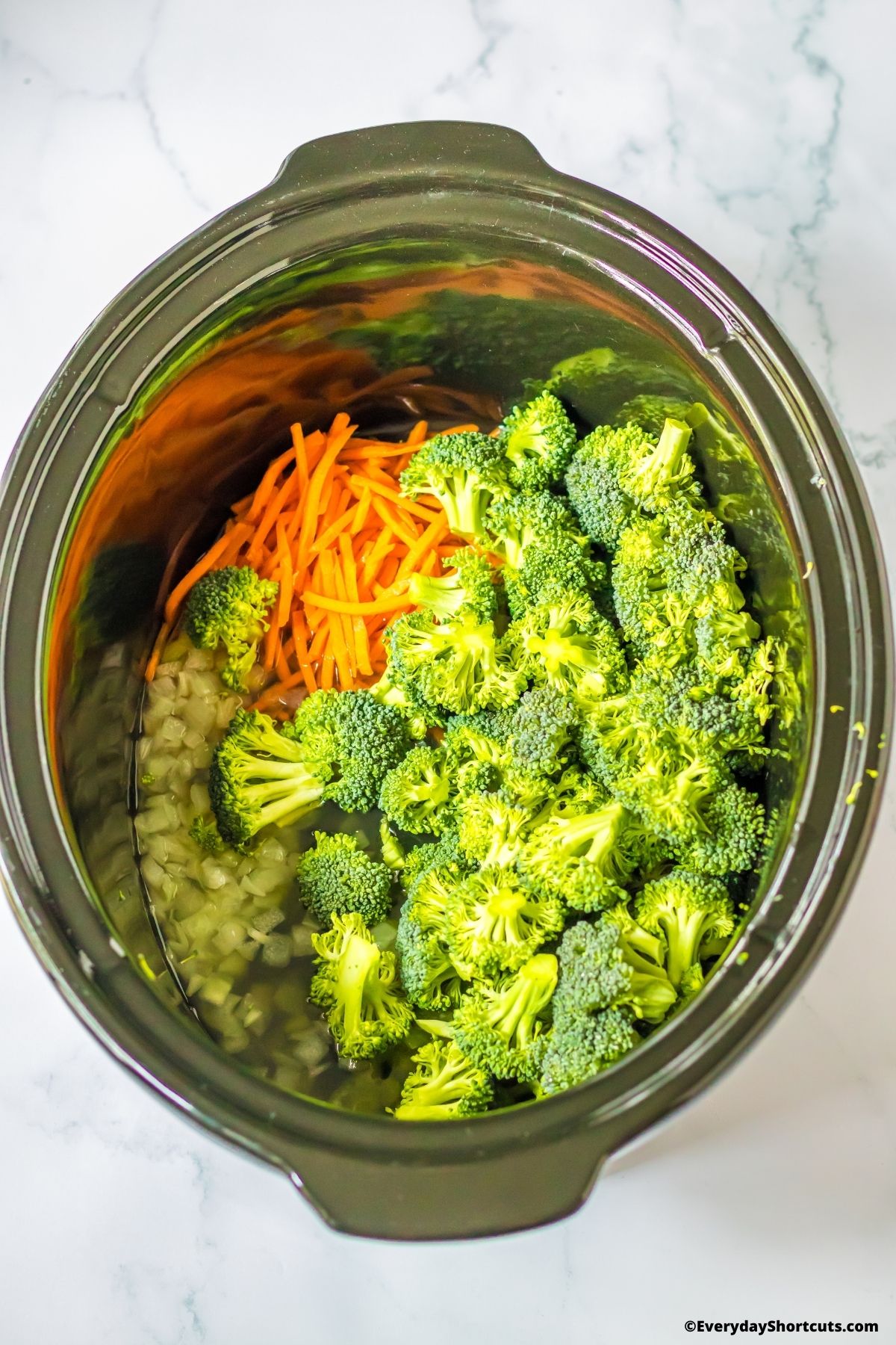 broccoli carrots celery and seasonings in a crockpot