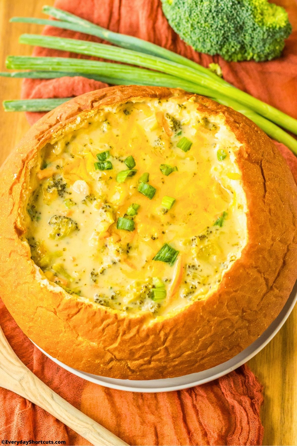 panera broccoli cheddar soup in a bread bowl