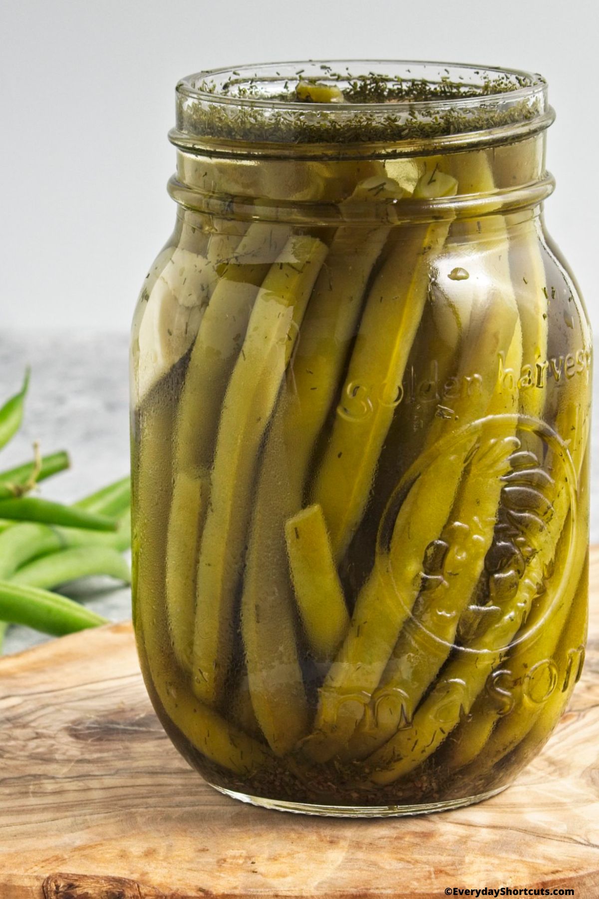 dilly beans in a mason jar