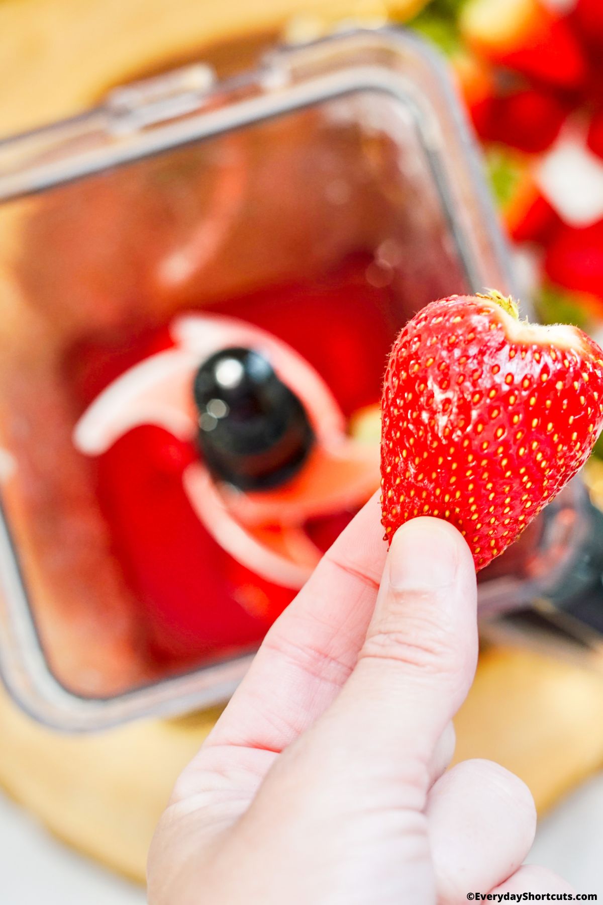 fresh strawberries in a blender