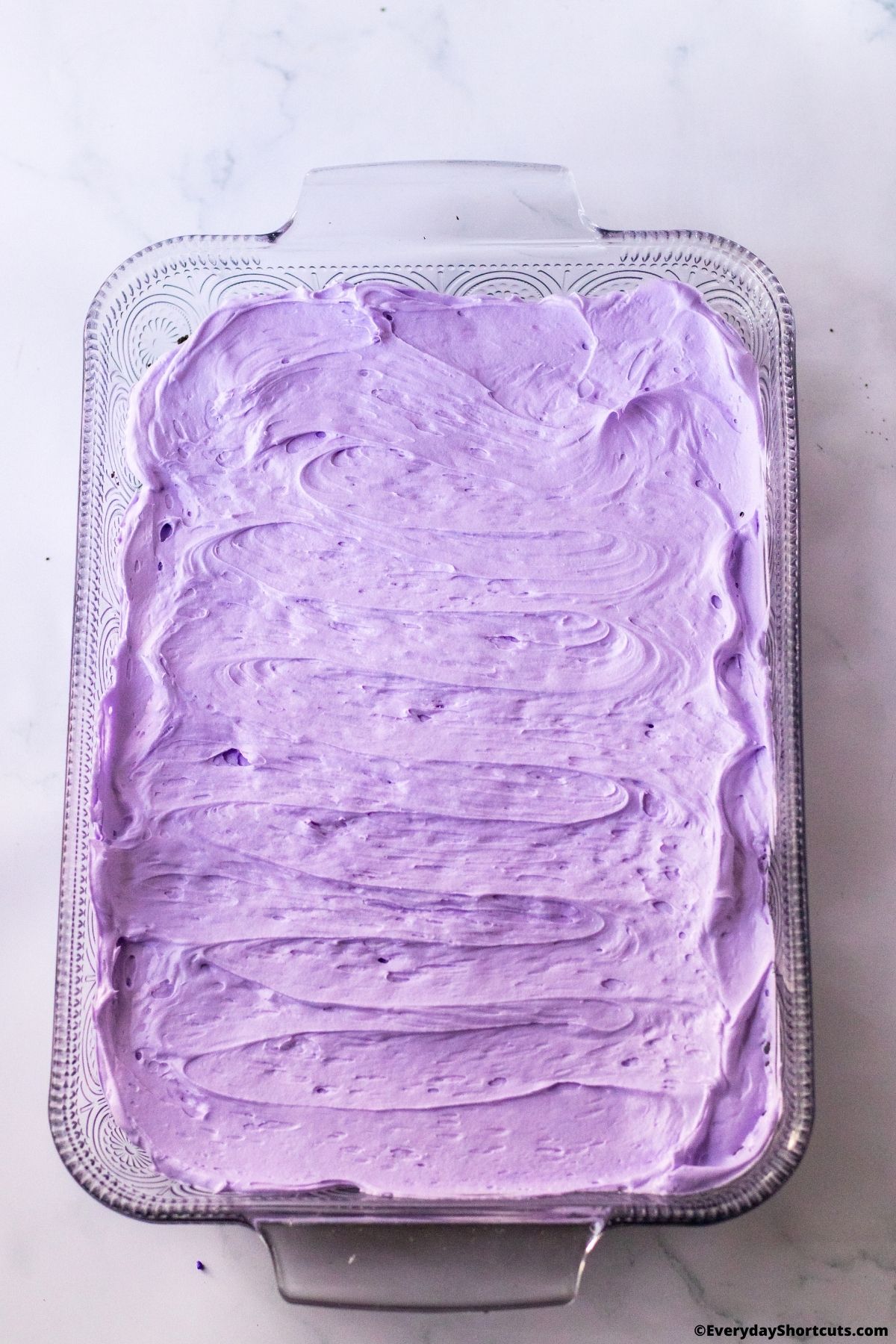 purple cream cheese layer in a baking dish
