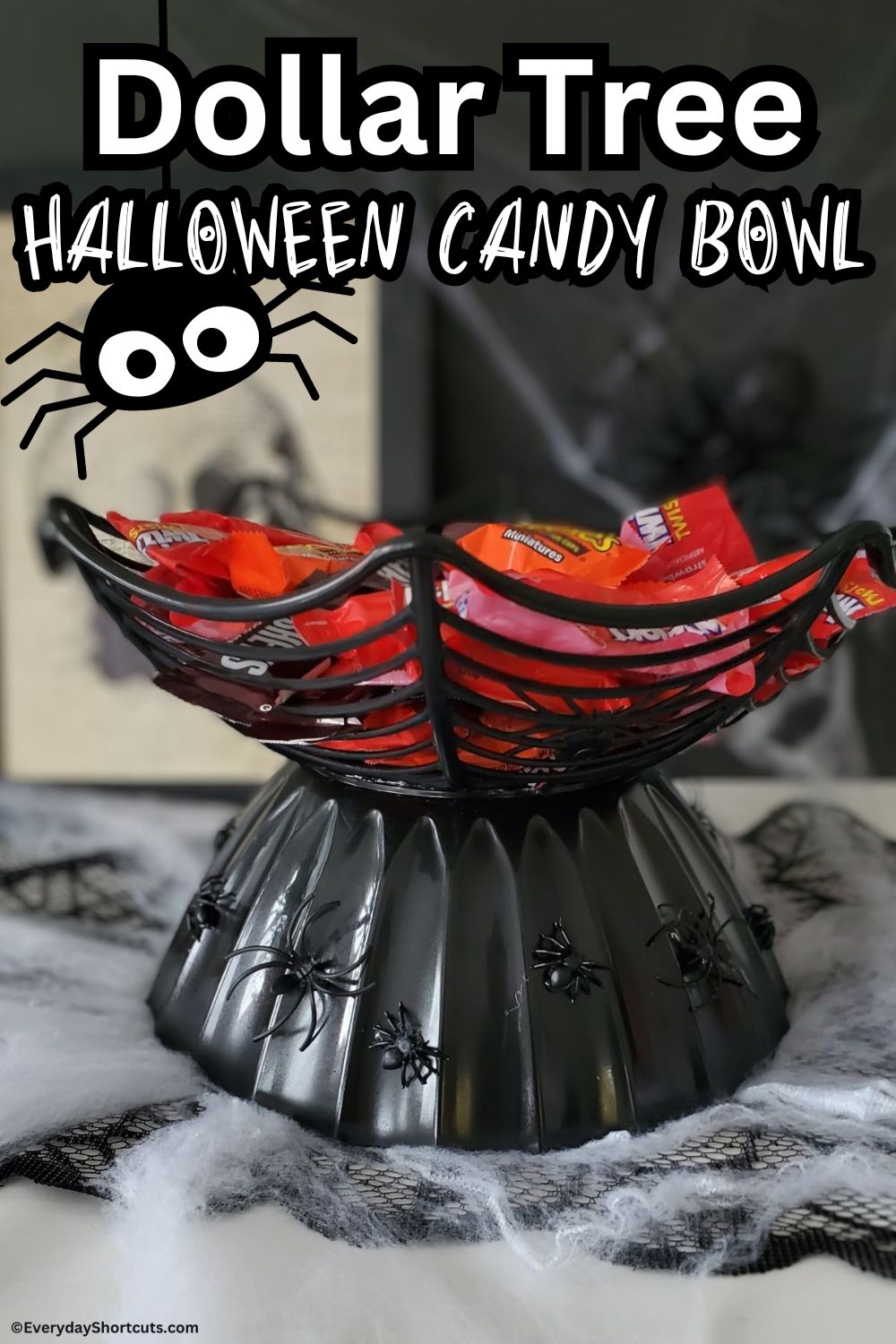 dollar tree Halloween bowl craft filled with Halloween candy