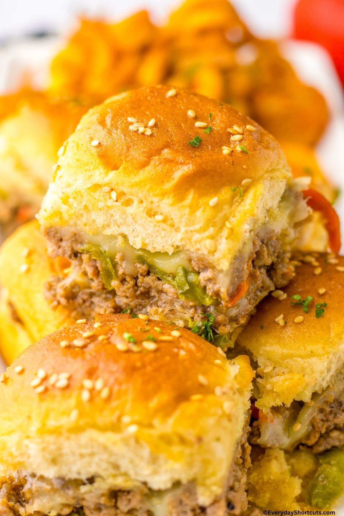 Philly cheesesteak sliders with ground beef