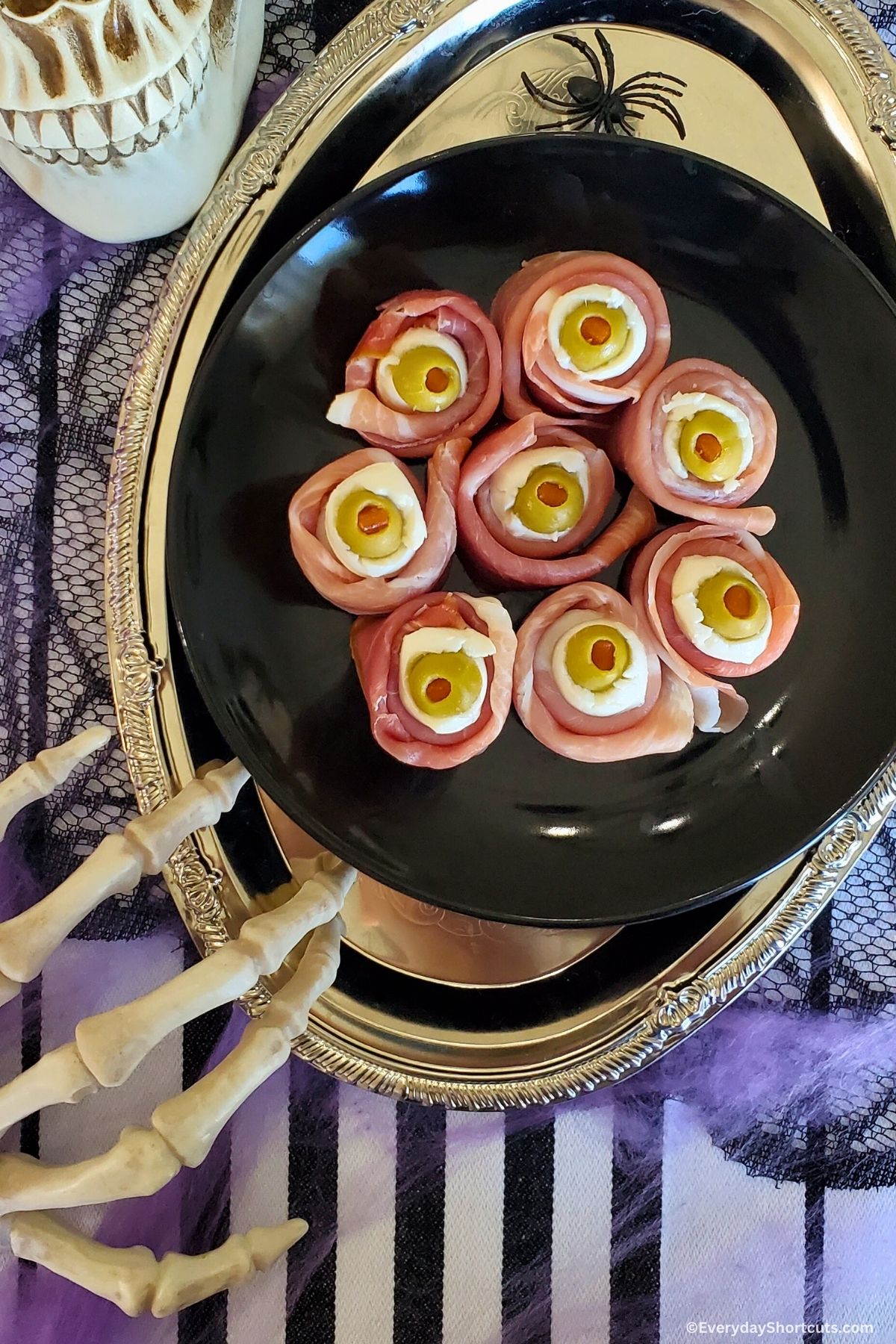 prosciutto mozzarella eyeballs on a plate