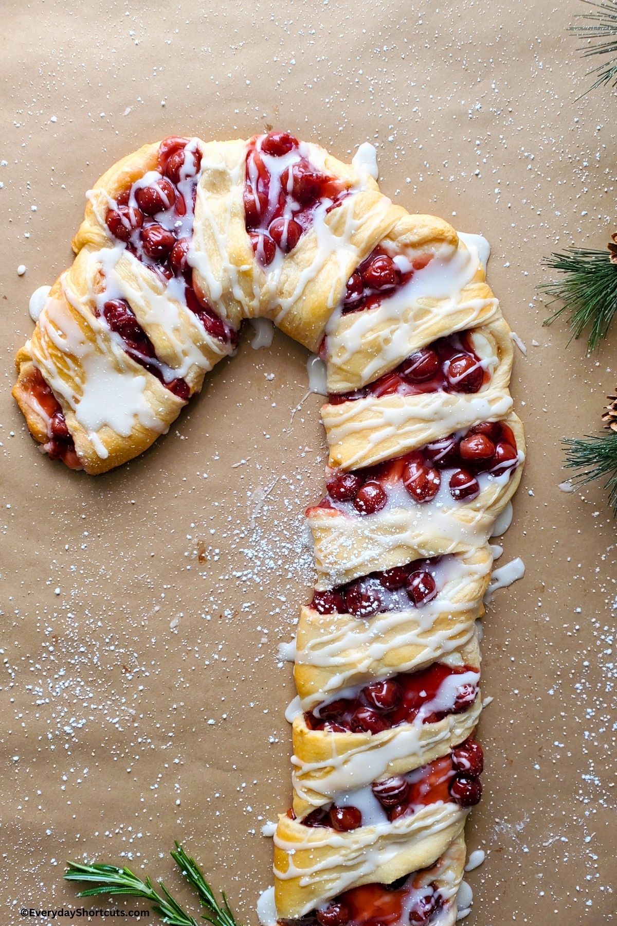 crescent roll candy cane with icing