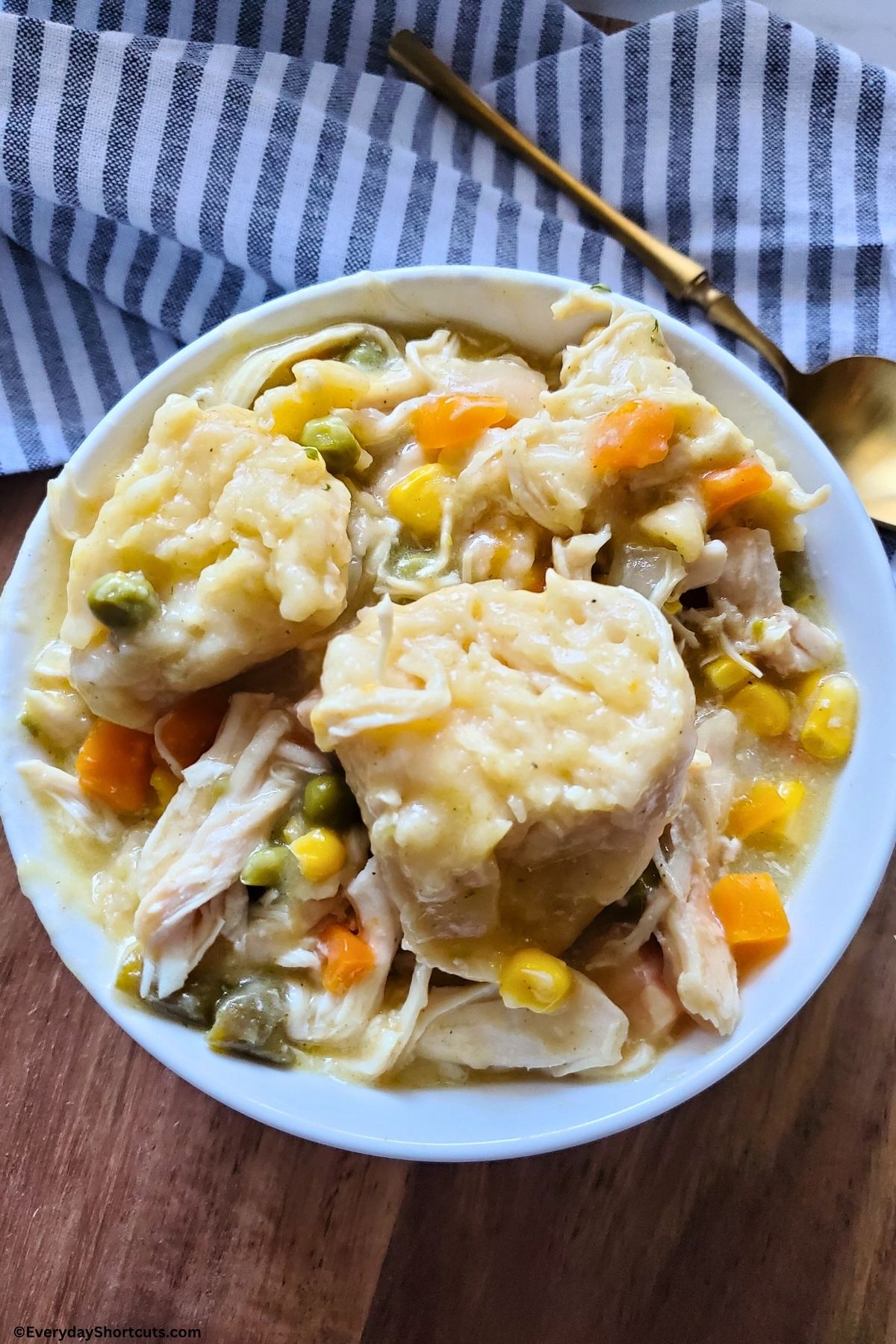 dumplings and chicken in a bowl