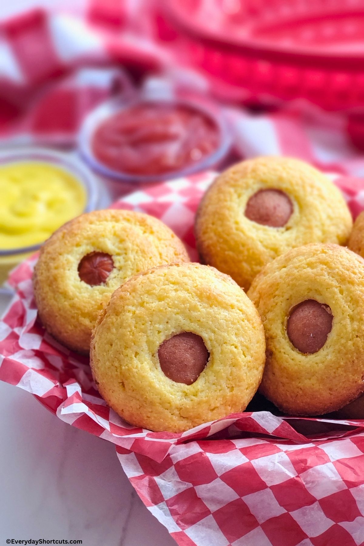 corn dog muffins in a basket
