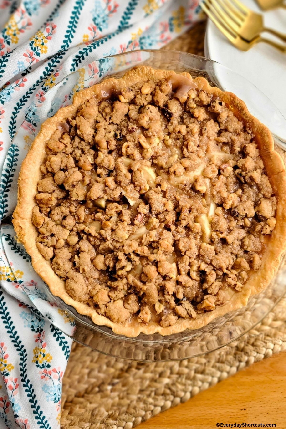 apple walnut pie baked in a pie pan