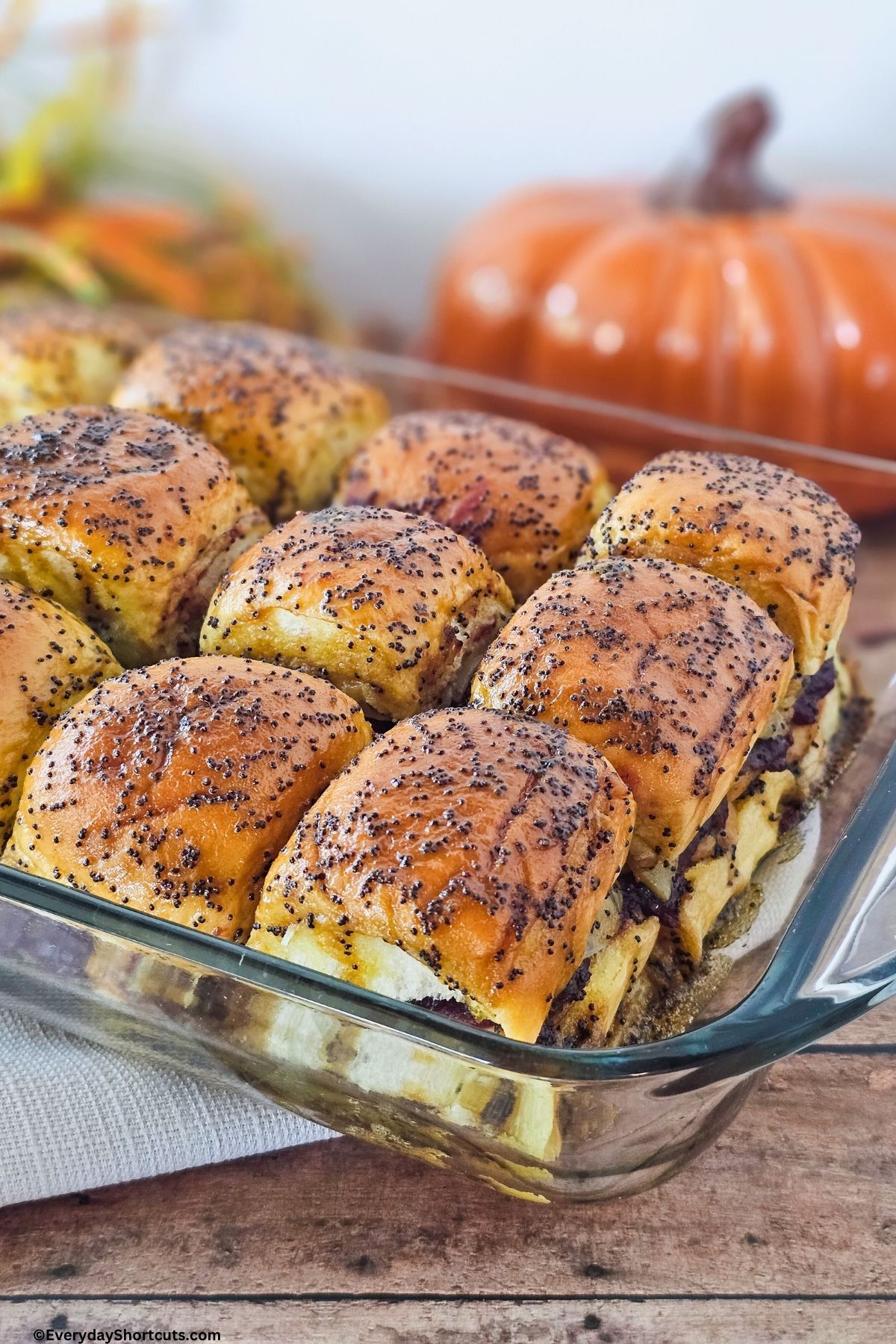 baked Thanksgiving sliders in a baking dish