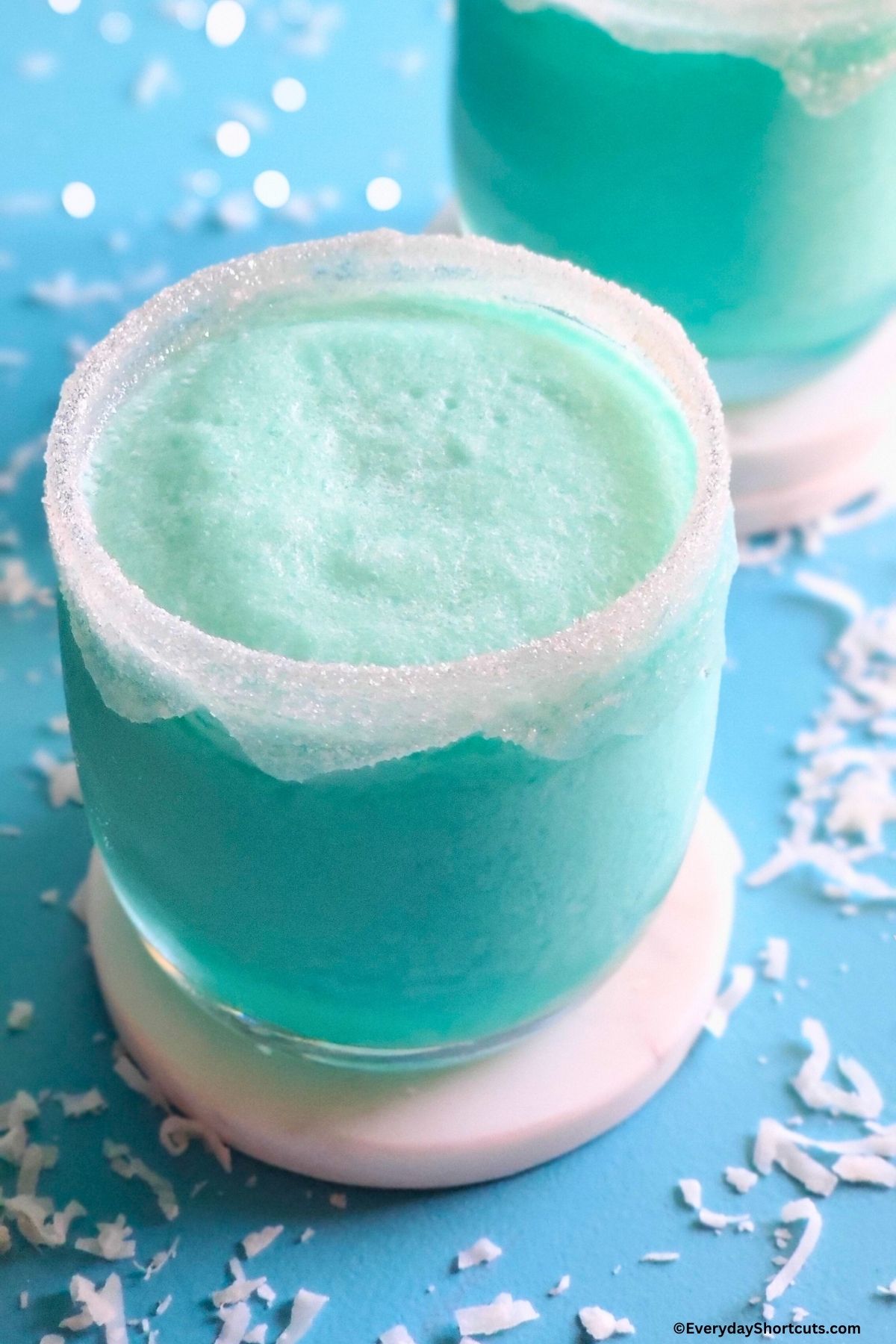blue frozen cocktail with sanding sugar